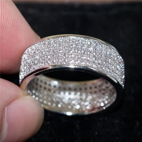 Elegant 14K White Gold Plated 5 Row Shiny Cubic Zirconia Men & Women Ring